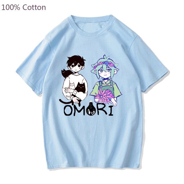 Omori Game Sunny and Basil Tshirt Summer Short Sleeve Fashion Print T shirts Cartoon Graphic - Omori Store